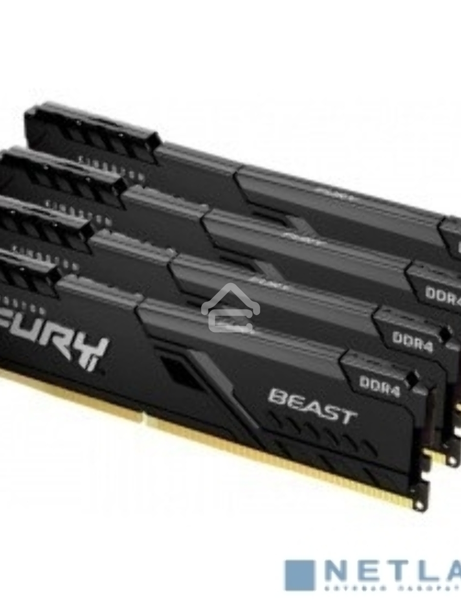 Оперативная память Kingston Fury Beast, DDR4, 32GB (4x8GB), 3200MHz, CL16, DIMM, с радиатором, чёрный