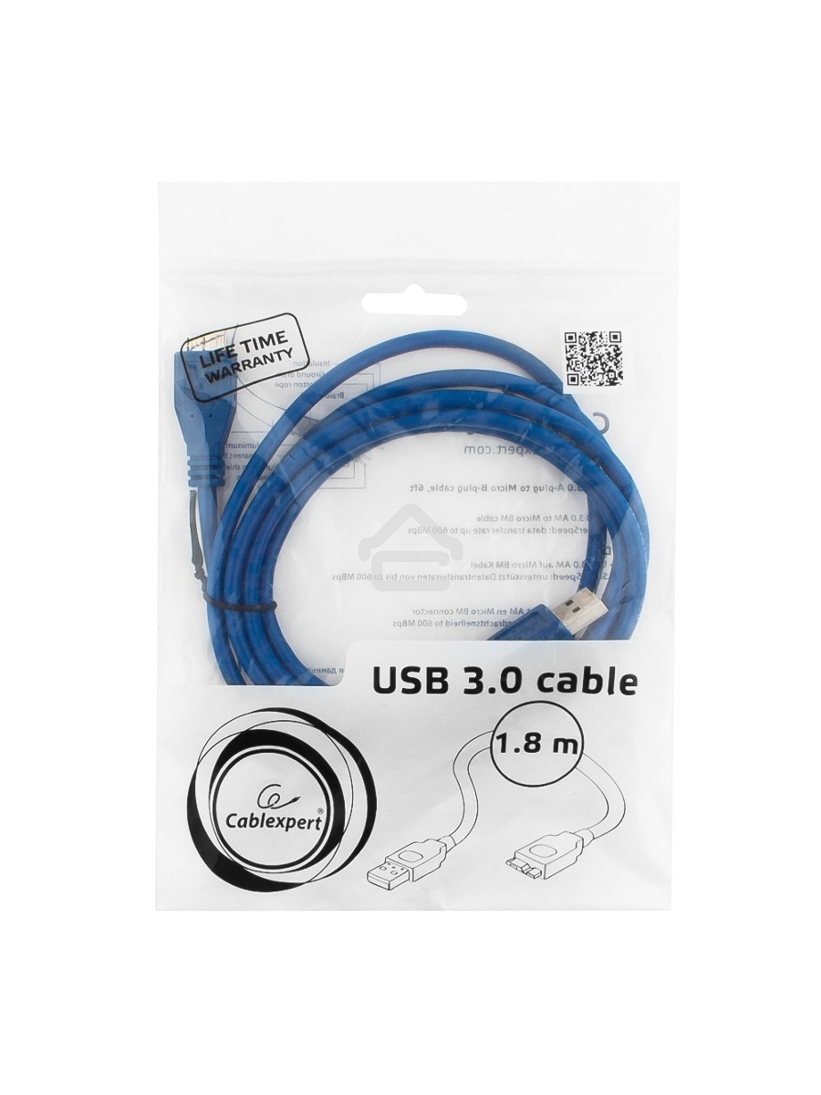 Кабель USB 3.0 для соед. 1.8м А-microB (5 pin) Gembird PRO позол.конт., пакет CCP-mUSB3-AMBM-6