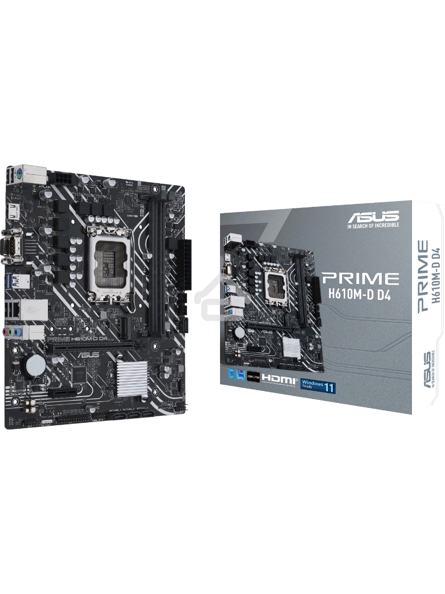 Материнская плата ASUS PRIME H610M-D D4, LGA 1700, Intel H610, 2xDDR4, 4xSATA, 1xM.2, 1xPCIe 4.0 x16, 1xPCI, 1xHDMI, 1xVGA, 1x 1Gb LAN, 2xUSB-A 2.0, 2xUSB-A 3.2 Gen 1, 3x3.5 мм, 7.1, mATX