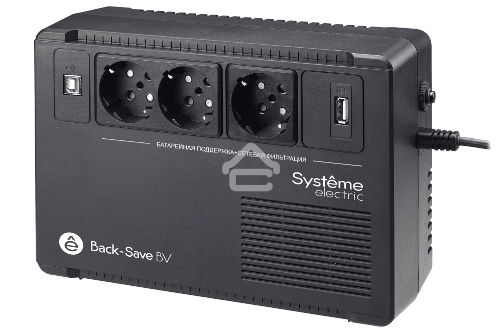 Источник бесперебойного питания Systeme Electriс Back-Save, 400VA/240W, 230V, Line-Interactive, AVR, 3xSchuko, USB charge(type A), USB