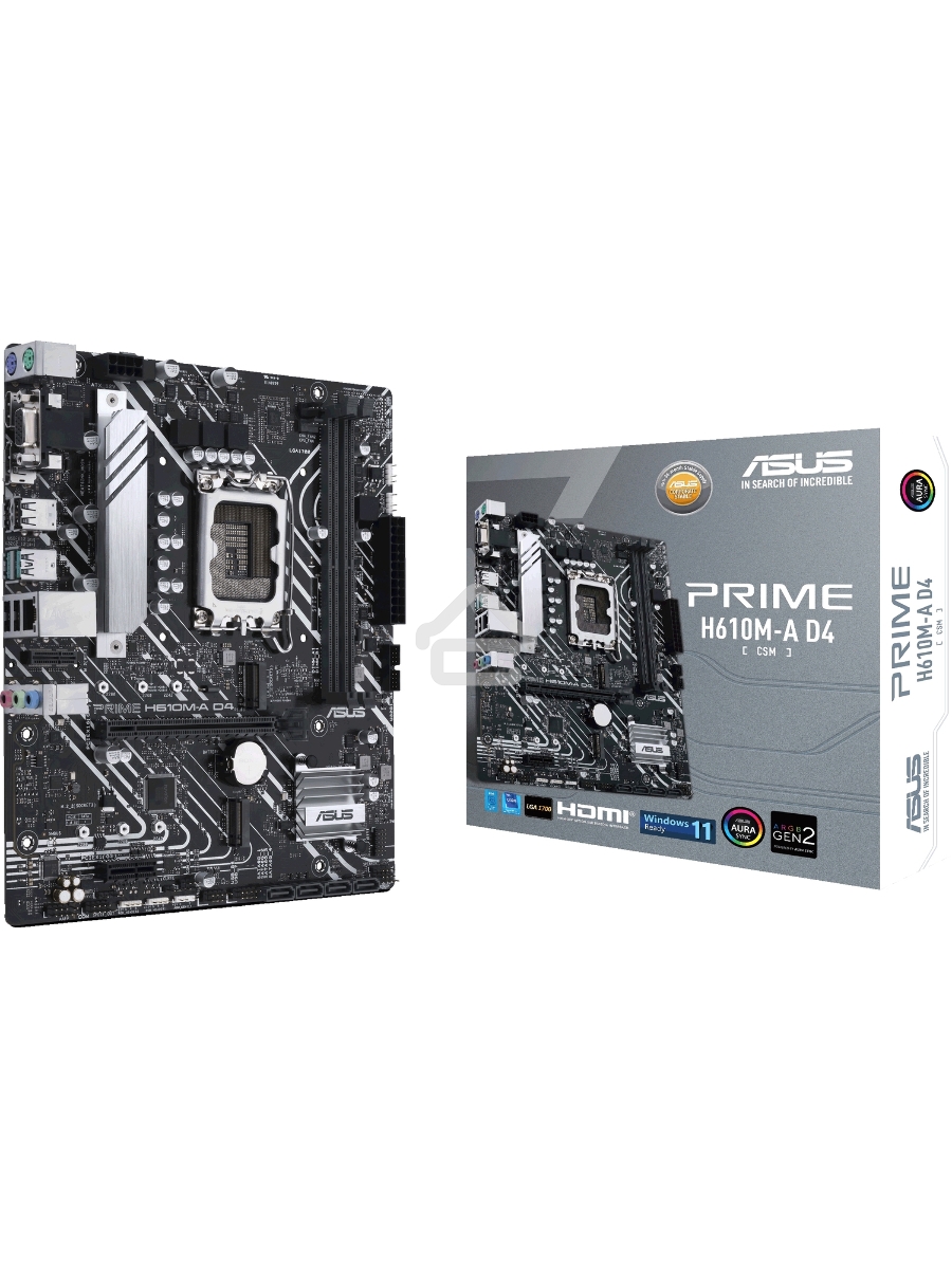Материнская плата ASUS PRIME H610M-A D4-CSM, LGA 1700, Intel H610, 2xDDR4, 4xSATA, 2xM.2, 1xPCIe 4.0 x16, 1xPCIe x1, 1xDP, 1xD-Sub, 1xHDMI, 1x 1Gb LAN, 4xUSB-A 2.0, 2xUSB-A 3.2 Gen 1, 7.1, mATX