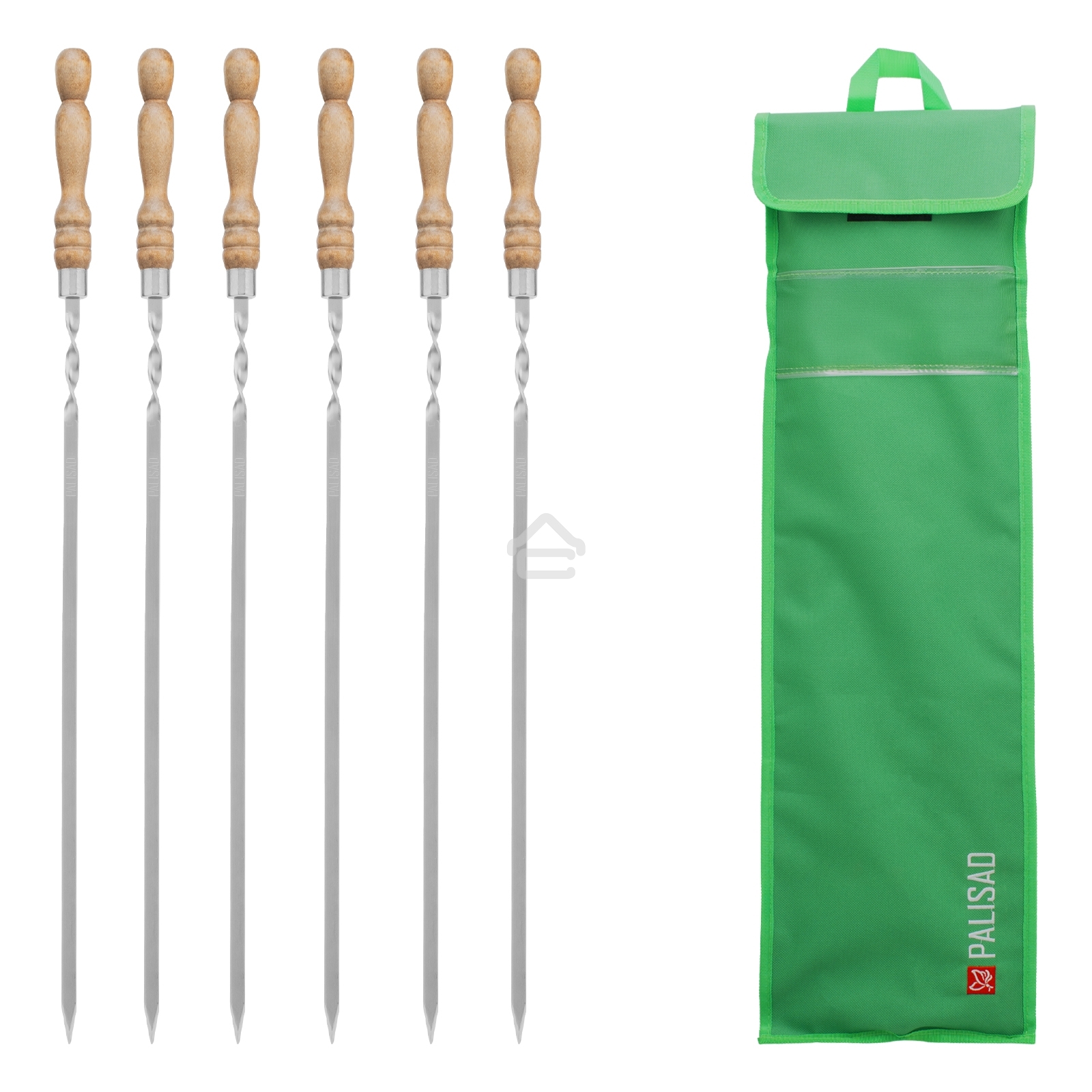 Набор шампуров плоских Palisad 650 мм, с деревянной рукояткой, в чехле, 6 шт., Camping