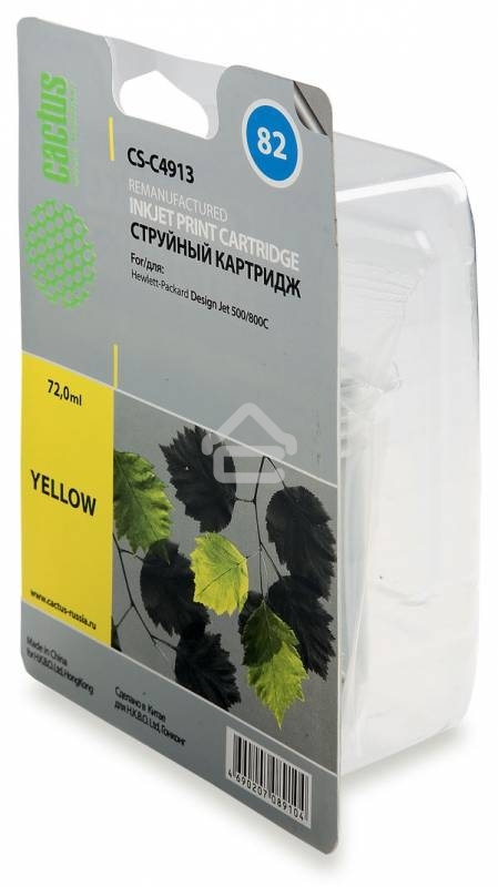 Картридж струйный Cactus CS-C4913 №82 желтый (72 мл) для HP Design Jet 500/800C