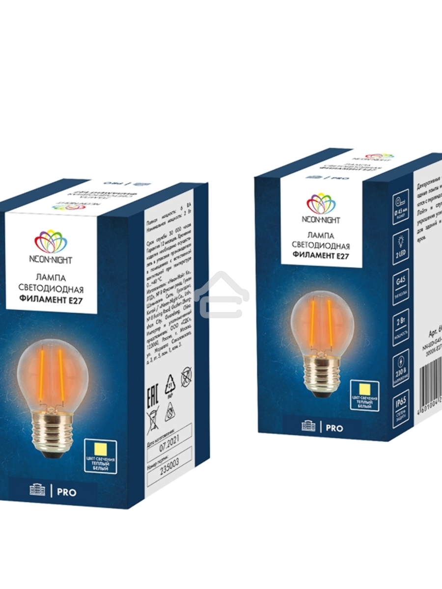 Ретро-лампа Filament G45 E27, 2W, 230 В, теплый белый 3000 K