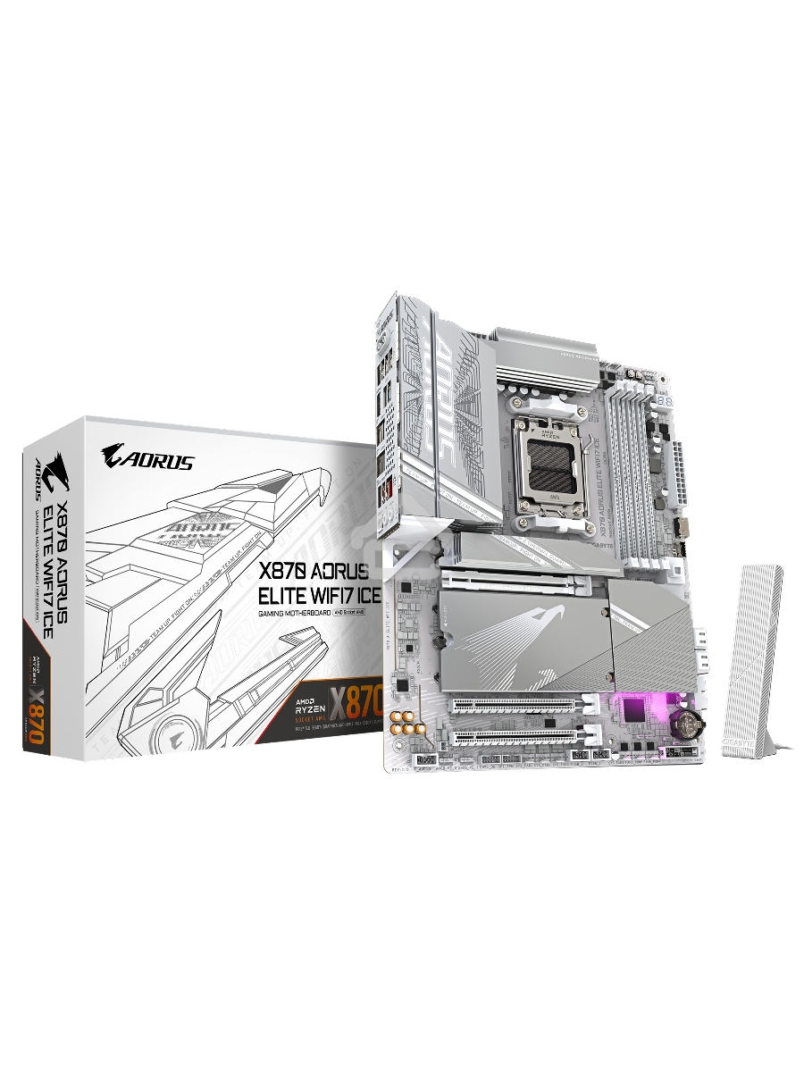 Материнская плата Gigabyte X870 AORUS ELITE WIFI7 ICE, AM5, AMD X870, 4xDDR5, 4xSATA, 4xM.2, 1xPCI-E 5.0 x16, 1xPCI-E 4.0 x4, 1xPCI-E 3.0 x2, 1xHDMI, 1x 2.5Gb LAN, 2xUSB-C 4.0, 2xUSB 3.2 Gen 2, 4xUSB 3.2 Gen 1, 4xUSB 2.0, 2x3.5 мм, 7.1, ATX