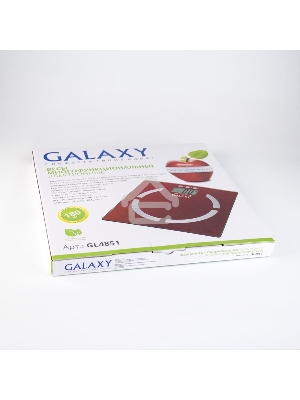 Весы многофункциональные Galaxy GL 4851, красный, электронные, эл. пит. «CR2032» в компл., макс вес 180 кг, сверхточ. элек. сенс. сист., ЖК-дисплей, авто. откл., индик. перег. и низ. зар., пам. изм. веса (10 чел.), опр. ур. жир., мышеч., кост. массы