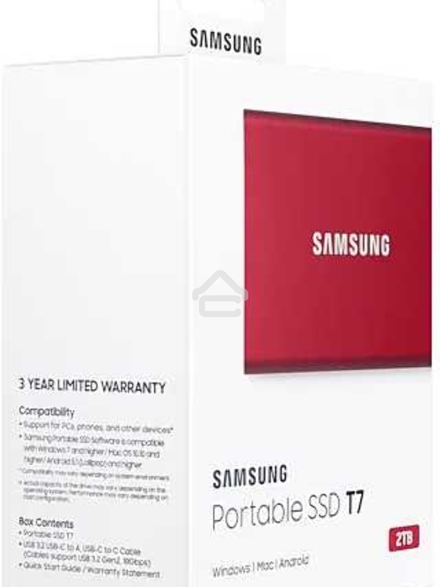Твердотельный накопитель Samsung SSD 2TB T7, USB Type-C, R/W 1000/1050MB/s, красный