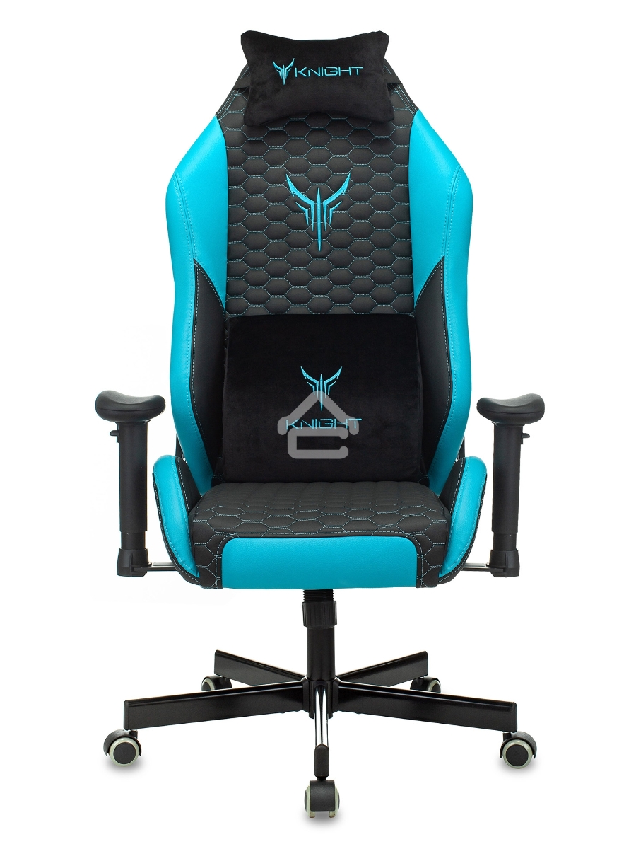 Кресло игровое Knight Neon черный/голубой соты эко.кожа с подголов. крестовина металл