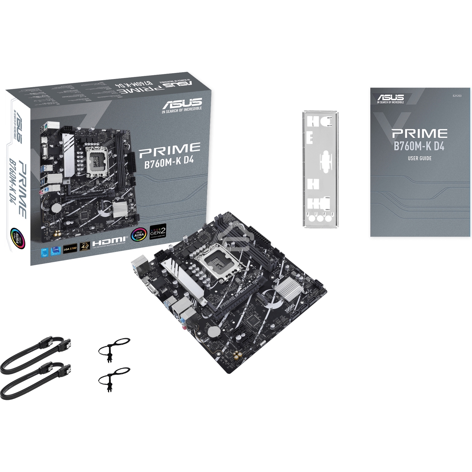 Материнская плата ASUS PRIME B760M-K D4, LGA 1700, Intel B760, 2xDDR4, 4xSATA, 2xM.2, 1xPCIe 4.0 x16, 2xPCIe x1, 1xHDMI, 1xVGA, 1x 2.5Gb LAN, 2xUSB-A 3.2 Gen 1, 2xUSB-A 2.0, 3x3.5 мм, 7.1, mATX