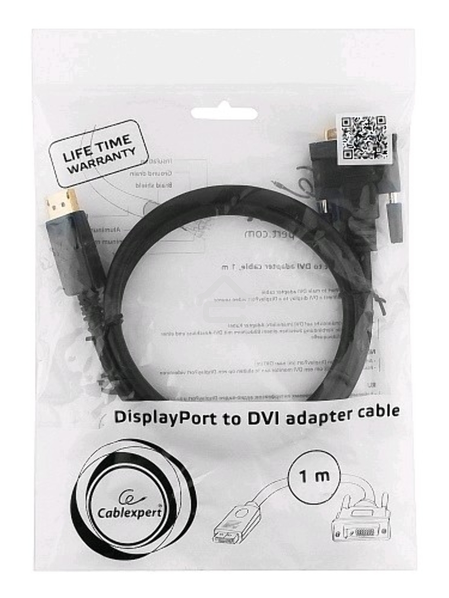 Кабель DisplayPort-DVI Gembird/Cablexpert 1м, 20M/19M, черный, экран, пакет(CC-DPM-DVIM-1M)