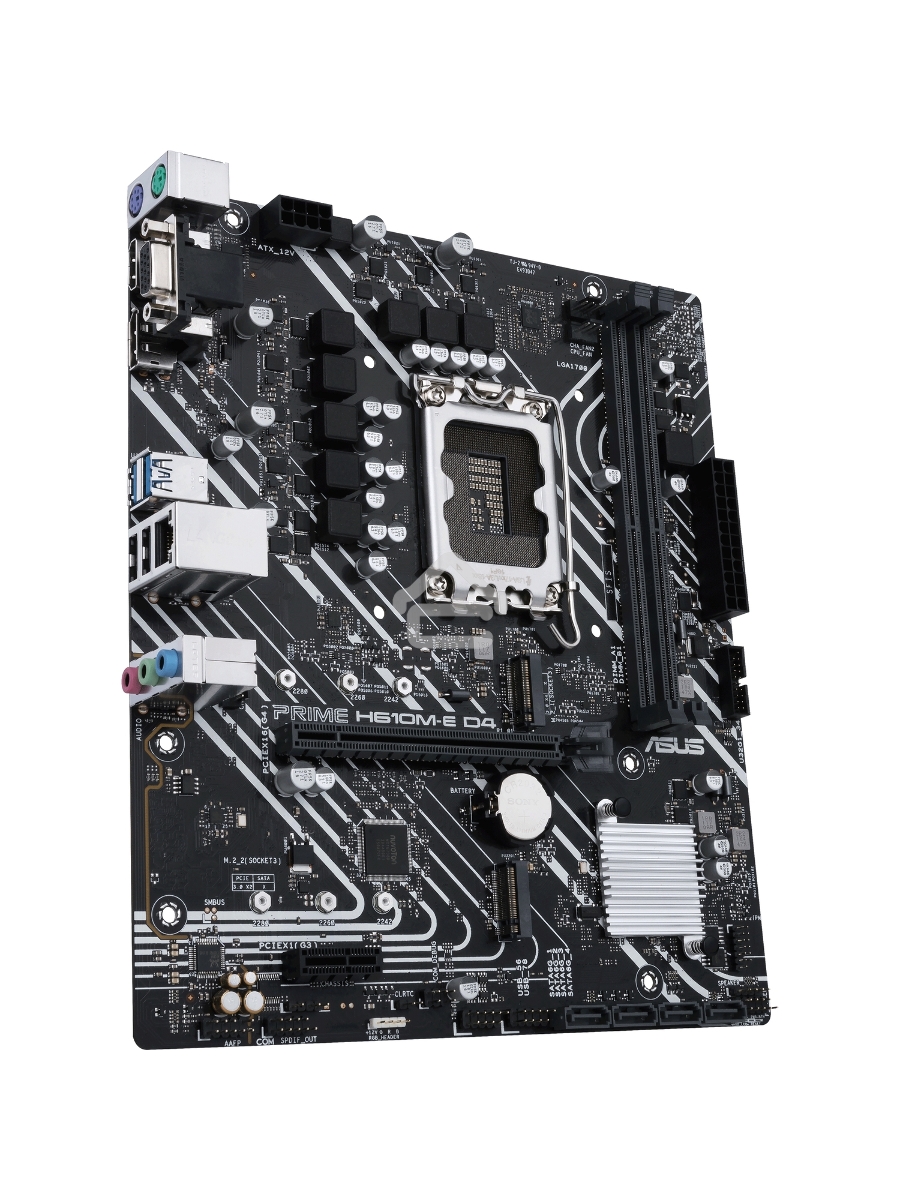 Материнская плата ASUS PRIME H610M-E D4-CSM, LGA 1700, Intel H610, 2xDDR4, 4xSATA, 2xM.2 PCIe 3.0 (x2, x4), 1xPCIe 4.0 x16, 1xPCIe x1, 1xHDMI, 1xDP, 1xVGA, 2xUSB-A 2.0, 2xUSB-A 3.2 Gen 1, 1x 1Gb LAN, 3x3.5 мм, 7.1, mATX