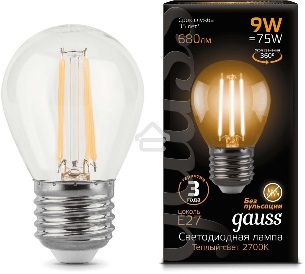 Лампа светодиодная Filament Шар E27 9Вт 2700К Gauss 105802109