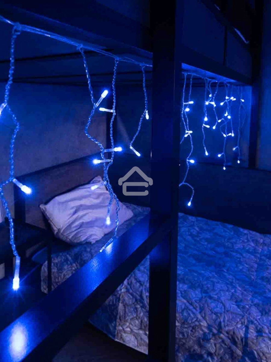 Новогодние светоукрашения NEON-NIGHT (255-013) Гирлянда Айсикл {(бахрома) светодиодный, 1,8 х 0,5 м., белый провод, 220В, диоды синие}