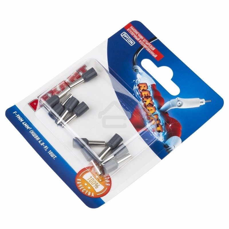 Наконечник штыревой втулочный Rexant изолированный, F-9 мм, 4 мм², НШВи 4.0-9 / Е 4,0-9 / Е4009, серый, в упак. 10 шт.