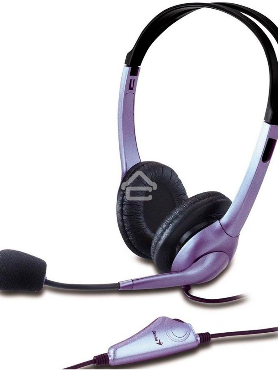 Проводная гарнитура Genius HS-04S (крепление - оголовье, накладные наушники, разъем mini jack 3.5 мм, фиксированное крепление микрофона.) Цвет сиреневый.