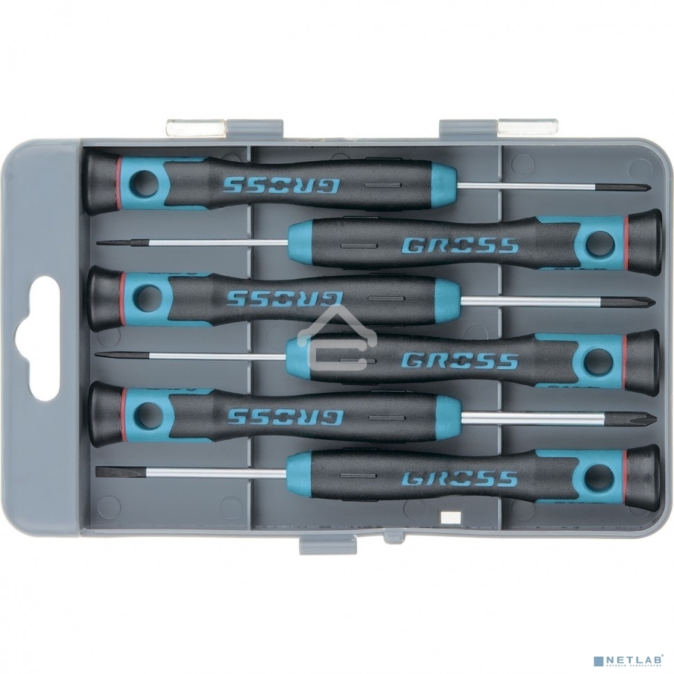 Набор отверток Gross 13347 для точной механики crmo двухкомпонентные рукоятки 6 шт. пласт. бокс