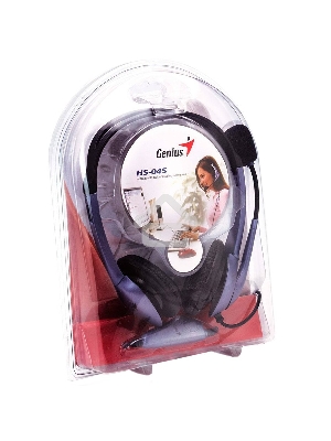 Проводная гарнитура Genius HS-04S (крепление - оголовье, накладные наушники, разъем mini jack 3.5 мм, фиксированное крепление микрофона.) Цвет сиреневый.