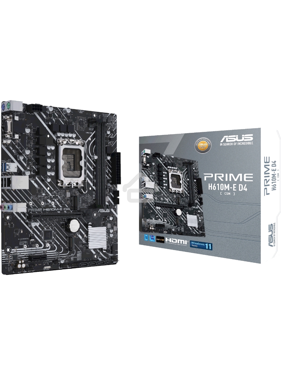 Материнская плата ASUS PRIME H610M-E D4-CSM, LGA 1700, Intel H610, 2xDDR4, 4xSATA, 2xM.2 PCIe 3.0 (x2, x4), 1xPCIe 4.0 x16, 1xPCIe x1, 1xHDMI, 1xDP, 1xVGA, 2xUSB-A 2.0, 2xUSB-A 3.2 Gen 1, 1x 1Gb LAN, 3x3.5 мм, 7.1, mATX