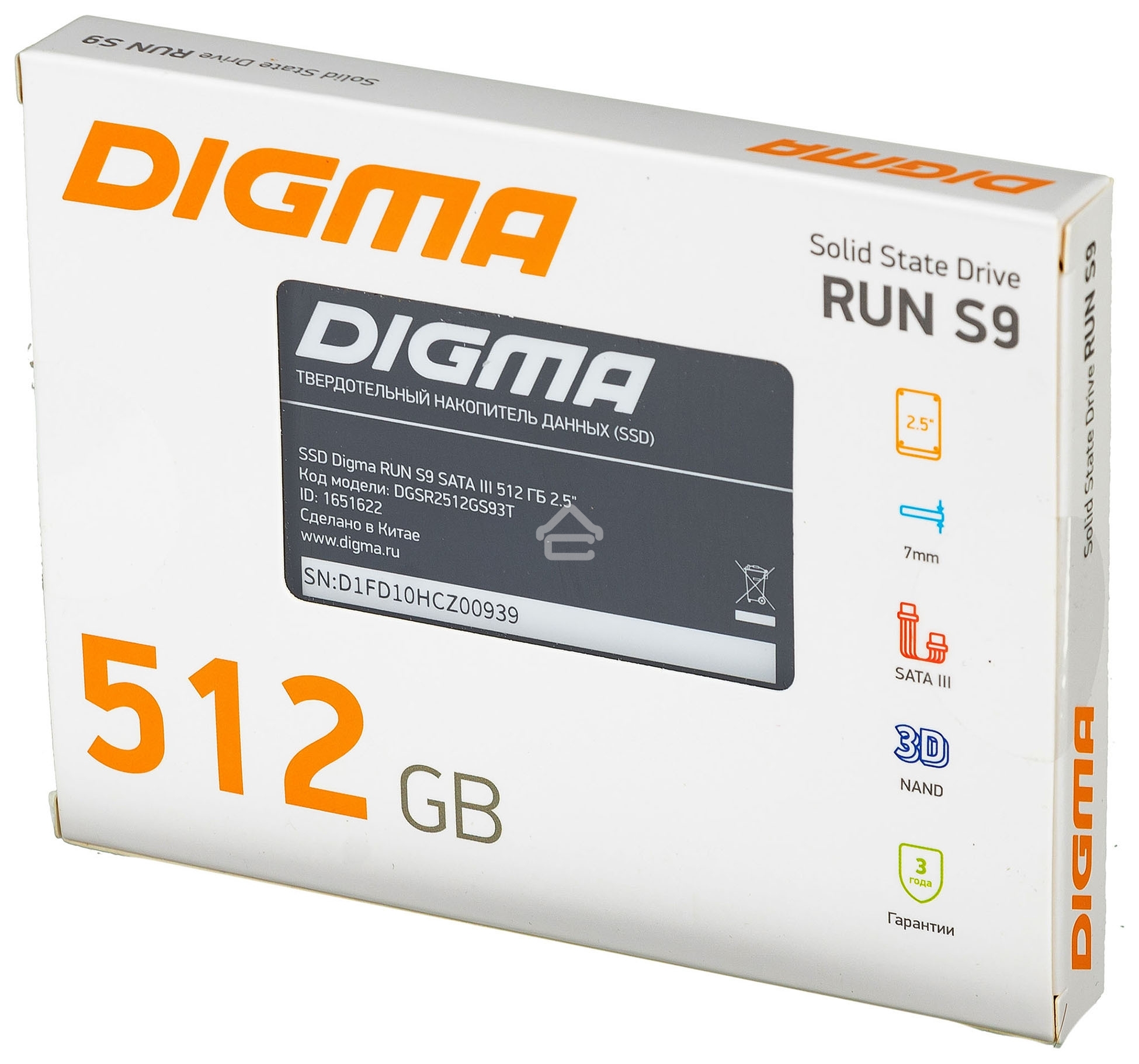 Накопитель SSD Digma Run S9, 512Gb, SATA III, 2.5
