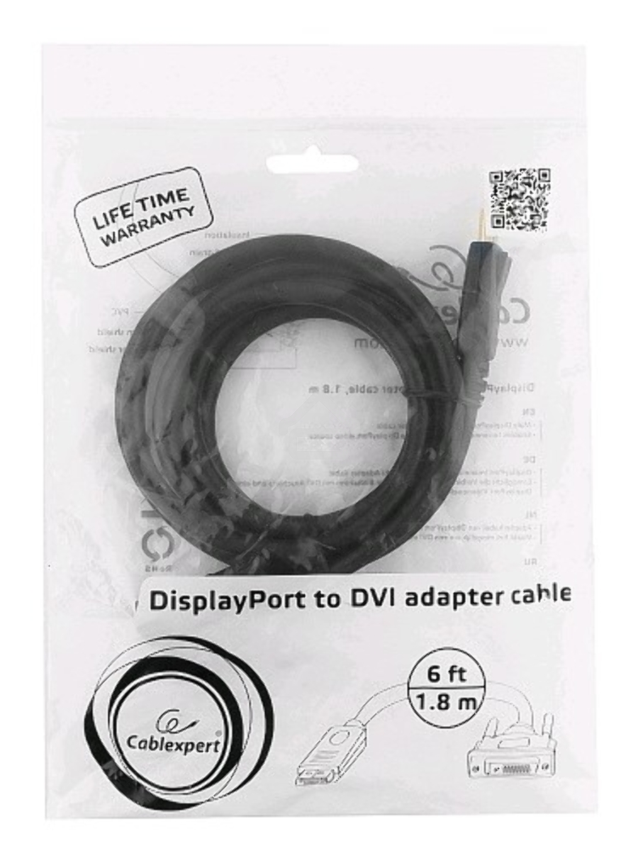 Кабель DisplayPort-DVI Gembird/Cablexpert 1.8м, 20M/19M, черный, экран, пакет(CC-DPM-DVIM-6)