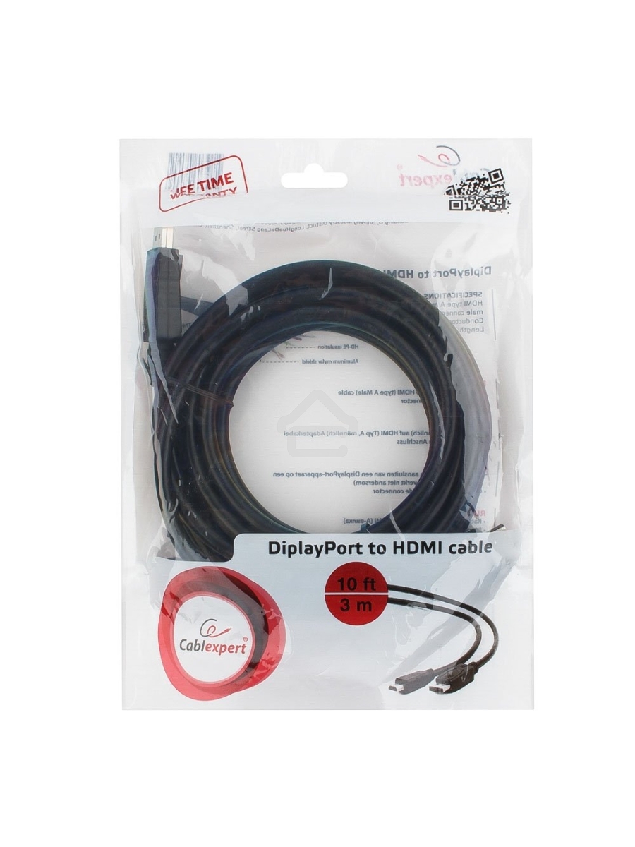 Кабель DisplayPort-HDMI Gembird/Cablexpert 3м, 20M/19M, черный, экран, пакет(CC-DP-HDMI-3M)