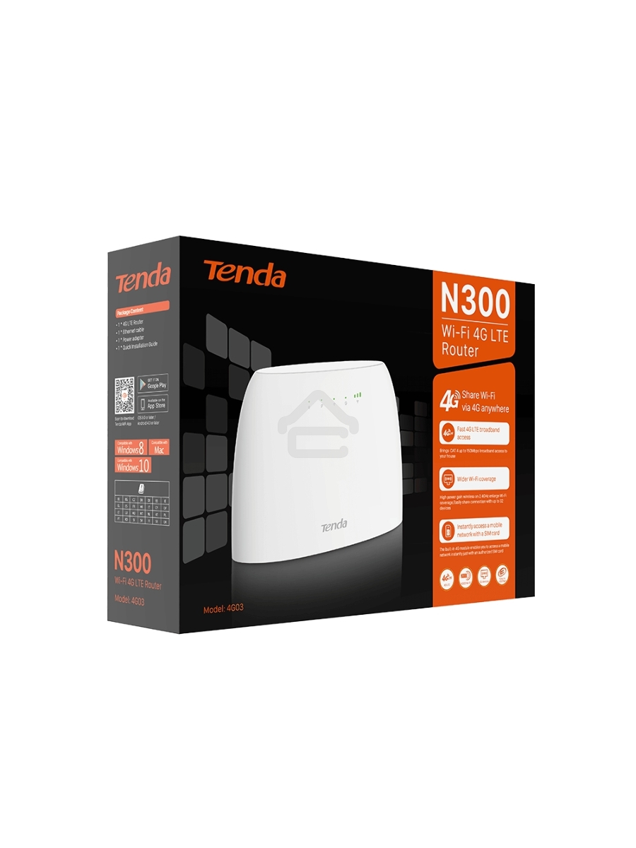 Роутер Tenda 4G03 4G LTE wiFi, 300Мбит/с, поддержка TR069, слот для SIM-карт