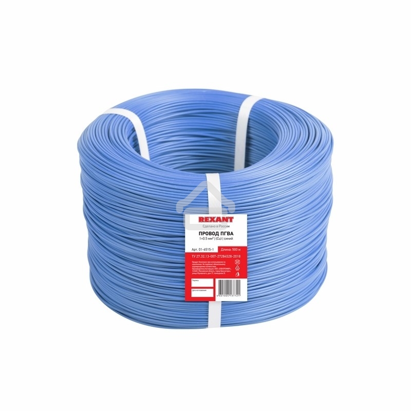Провод ПГВА Rexant 1х0.50 мм², Cu, синий, бухта 500 м