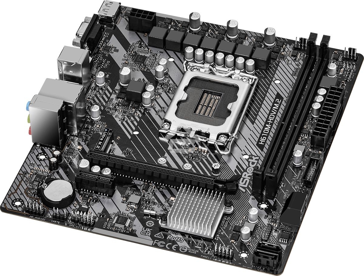 Материнская плата ASRock H610M-HDV/M.2 R2.0, LGA 1700, Intel H610, 2xDDR4, 4xSATA, 1xM.2, 1xPCIe 4.0 x16, 1xPCIe x1, 1xDP, 1xHDMI, 1xVGA, 1x 1Gb LAN, 2xUSB-A 3.2 Gen 1, 4xUSB 2.0, 3x3.5 мм, 7.1, mATX