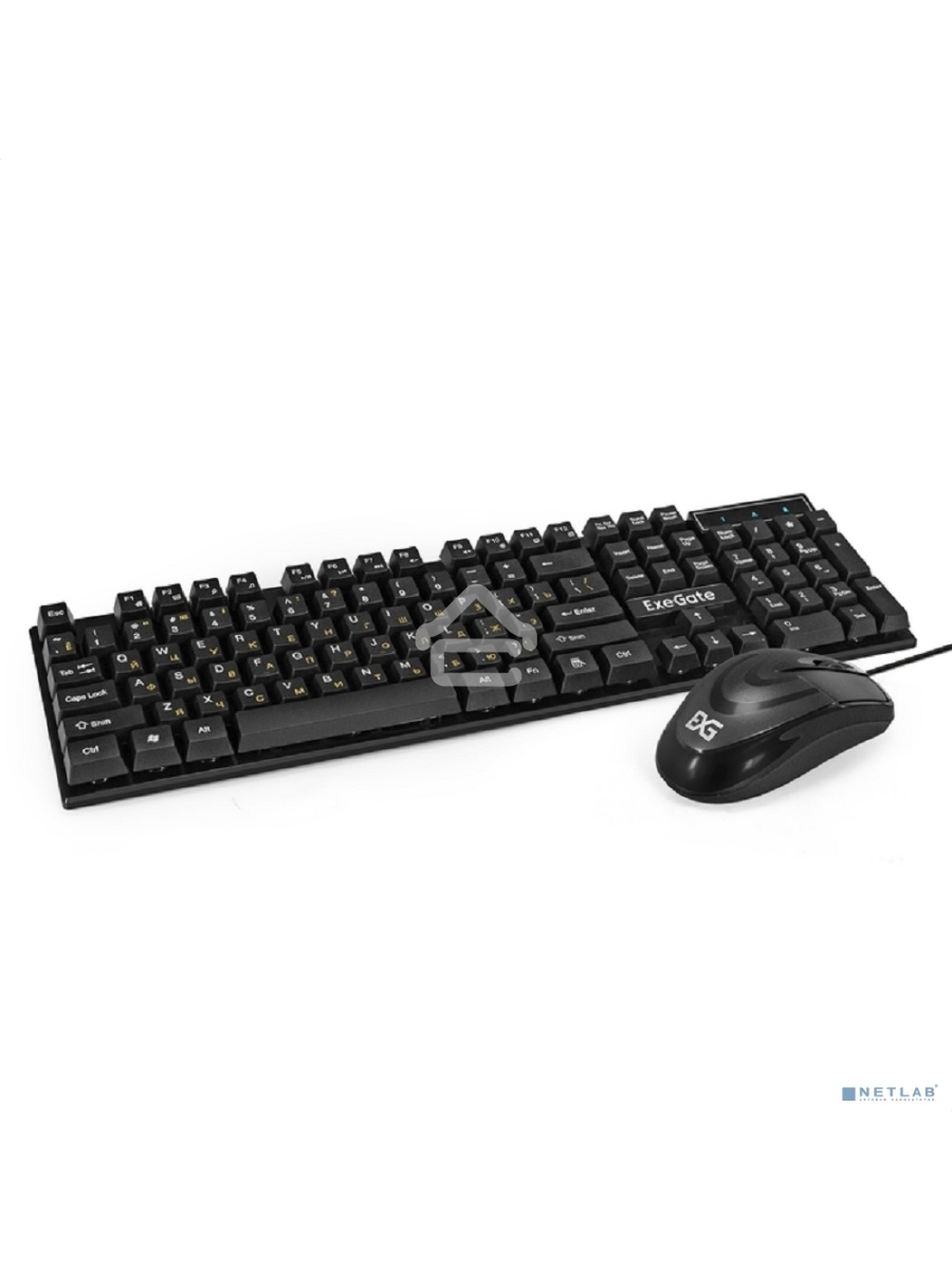 Комплект ExeGate Professional Standard Combo MK110 (клавиатура влагозащищенная 104кл. + мышь оптическая 1000dpi, 3 кнопки и колесо прокрутки, длина кабелей 1,5м; USB, черный, Color Box)
