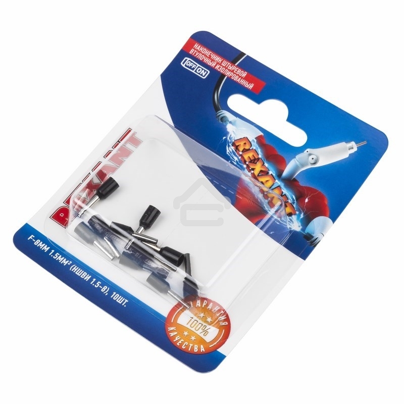 Наконечник штыревой втулочный Rexant изолированный, F-8 мм, 1.5 мм², НШВи 1.5-8 / Е 1,5-8 / E1508, черный, в упак. 10 шт.