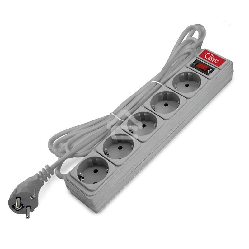 Удлинитель с сетевым фильтром 5х3м 10А ПВС 3х0.75 сер. Союз 1329