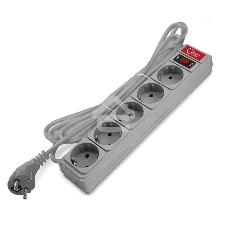 Удлинитель с сетевым фильтром 5х3 м 10А ПВС 3х0.75 серый, Союз 1329