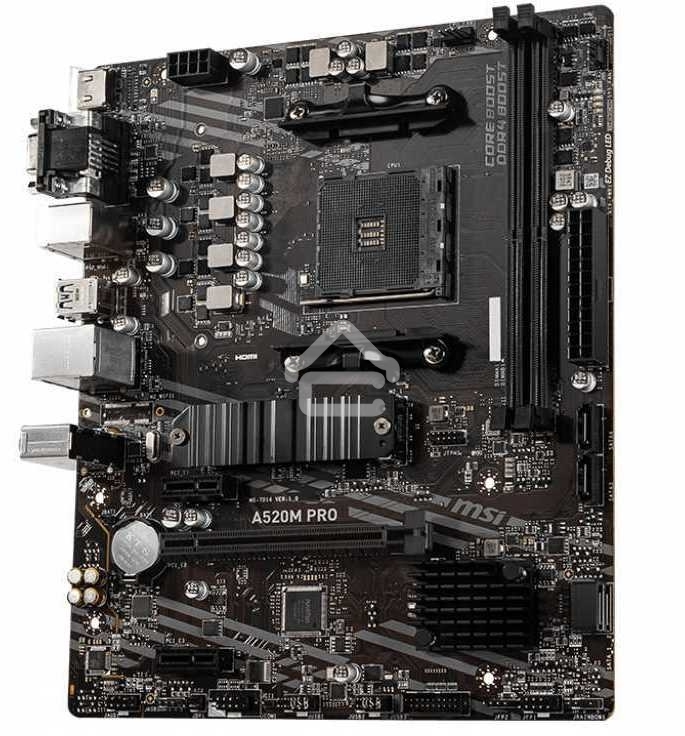 Материнская плата MSI A520M PRO, AM4, AMD A520, 2xDDR4, 4xSATA, 1xM.2, 1xPCIe 3.0 x16, 1xVGA, 1xDVI-D, 1xHDMI, 1x 1Gb LAN, 2xUSB 2.0, 4xUSB 3.2 Gen 1, 3x3.5 мм, 7.1, mATX