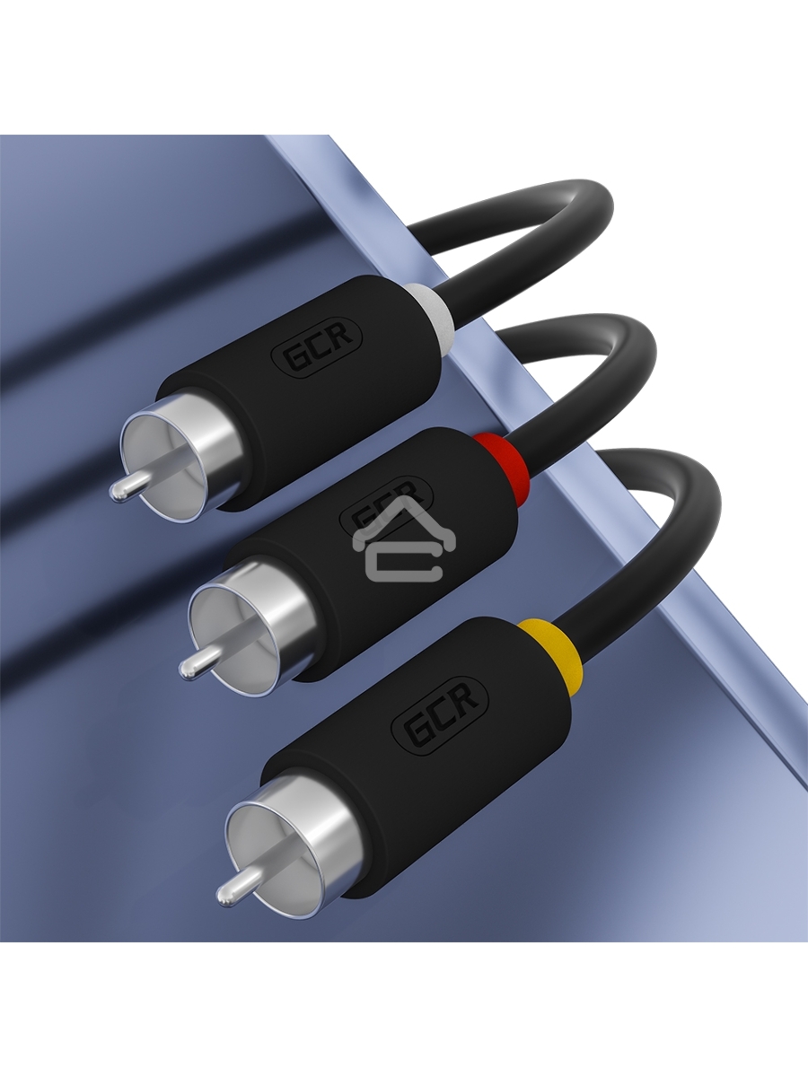 Кабель GCR-переходник 1.0m аудио jack 3,5mm / 3 х RCA, черный