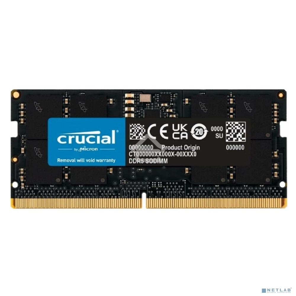 Оперативная память Crucial Premier, DDR5, 16GB (1x16GB), 4800 MHz, CL40, без радиатора, SO-DIMM