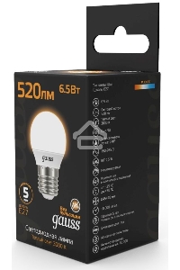 Лампа светодиодная Gauss Black 6.5Вт цок.:E27 шар 220B 3000K св.свеч.бел.теп. G45 (упак.:10шт) (105102107)