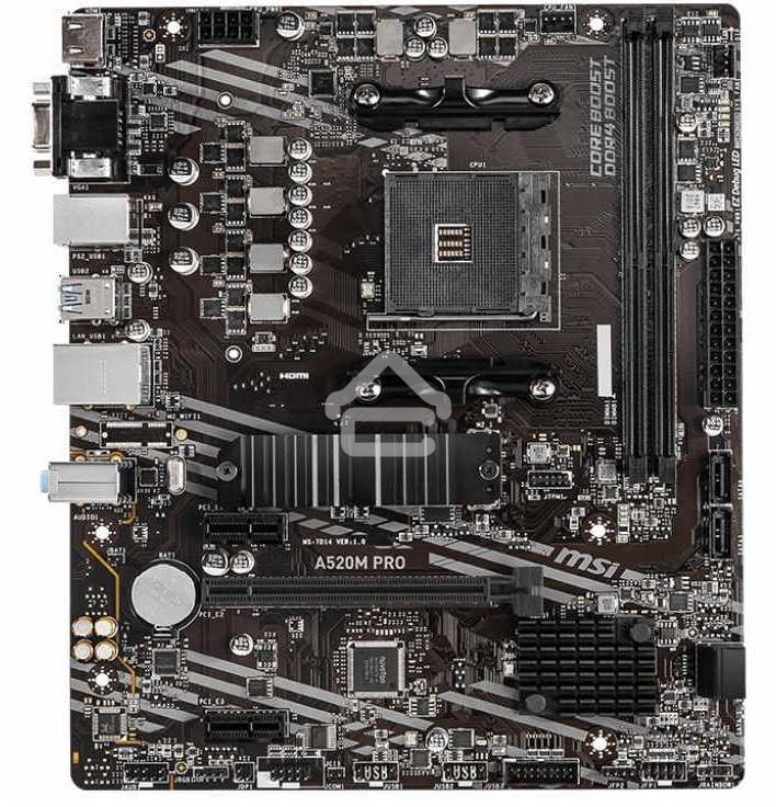 Материнская плата MSI A520M PRO, AM4, AMD A520, 2xDDR4, 4xSATA, 1xM.2, 1xPCIe 3.0 x16, 1xVGA, 1xDVI-D, 1xHDMI, 1x 1Gb LAN, 2xUSB 2.0, 4xUSB 3.2 Gen 1, 3x3.5 мм, 7.1, mATX