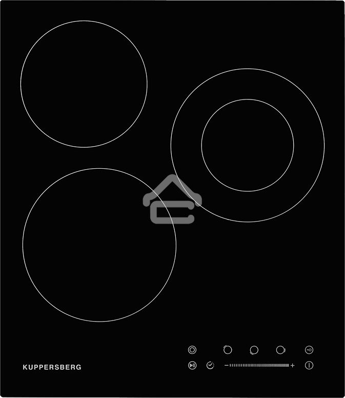 Электрическая варочная панель Kuppersberg ECS 402/ширина 45 см, 3 зоны ускоренного нагрева HI-Light, 1 зона с двойным расширением, сенсорное управление+слайдер, 4 цифровых дисплея, 9 уровней мощности, автоотключение, защита от перелива, защита от детей, и