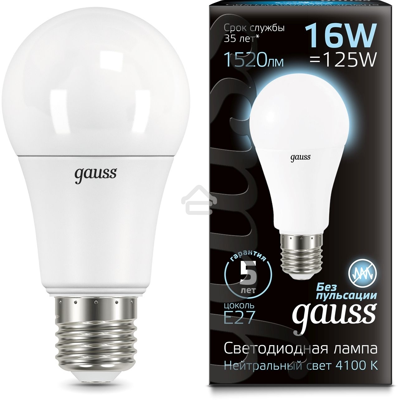 Светодиодная лампа GAUSS 102502216 LED A60 16W E27 1470lm 4100K 1/10/50