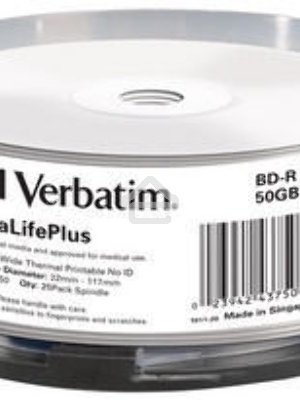 Диск BD-R Verbatim 50Gb 6x Cake Box (25шт) Double Layer Printable (43750)