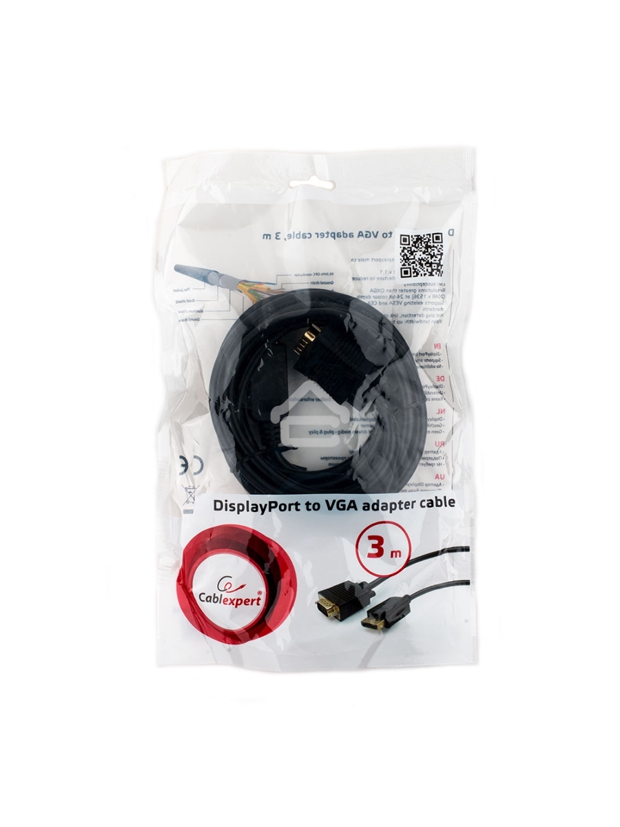 Кабель DisplayPort->VGA Cablexpert CCP-DPM-VGAM-10, 3м, 20M/15M, черный, экран, пакет