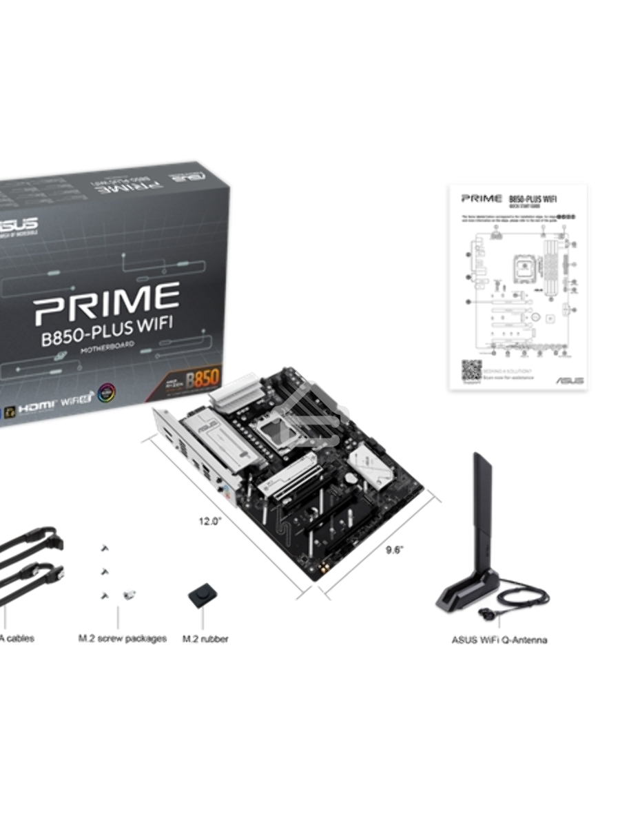 Материнская плата ASUS PRIME B850-PLUS WIFI, AM5, AMD B850, 4xDDR5, 4xSATA, 3xM.2, 1xPCIe 5.0 x16, 1xPCIe 4.0 x16, 2xPCIe 3.0 x1, 1xDP, 1xHDMI, 1x2.5Gb LAN, Wi-Fi 6E, Bluetooth 5.3, 4xUSB-A 10Gbps, 1xUSB-C 10Gbps, 2xUSB-A 5Gbps, 2xUSB-A 2.0, 3x3.5 мм, 7.1