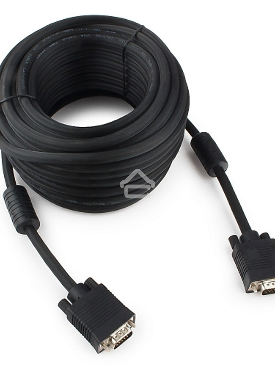 Кабель VGA Premium Cablexpert CC-PPVGA-15M-B, 15M/15M, 15м, черный, тройной экран, феррит.кольца, пакет