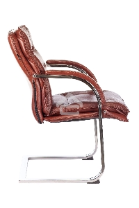 Кресло офисное Бюрократ T-9927SL-LOW-V Leather Eichel светло-коричневый, кожа, низк. спин. полозья металл хром