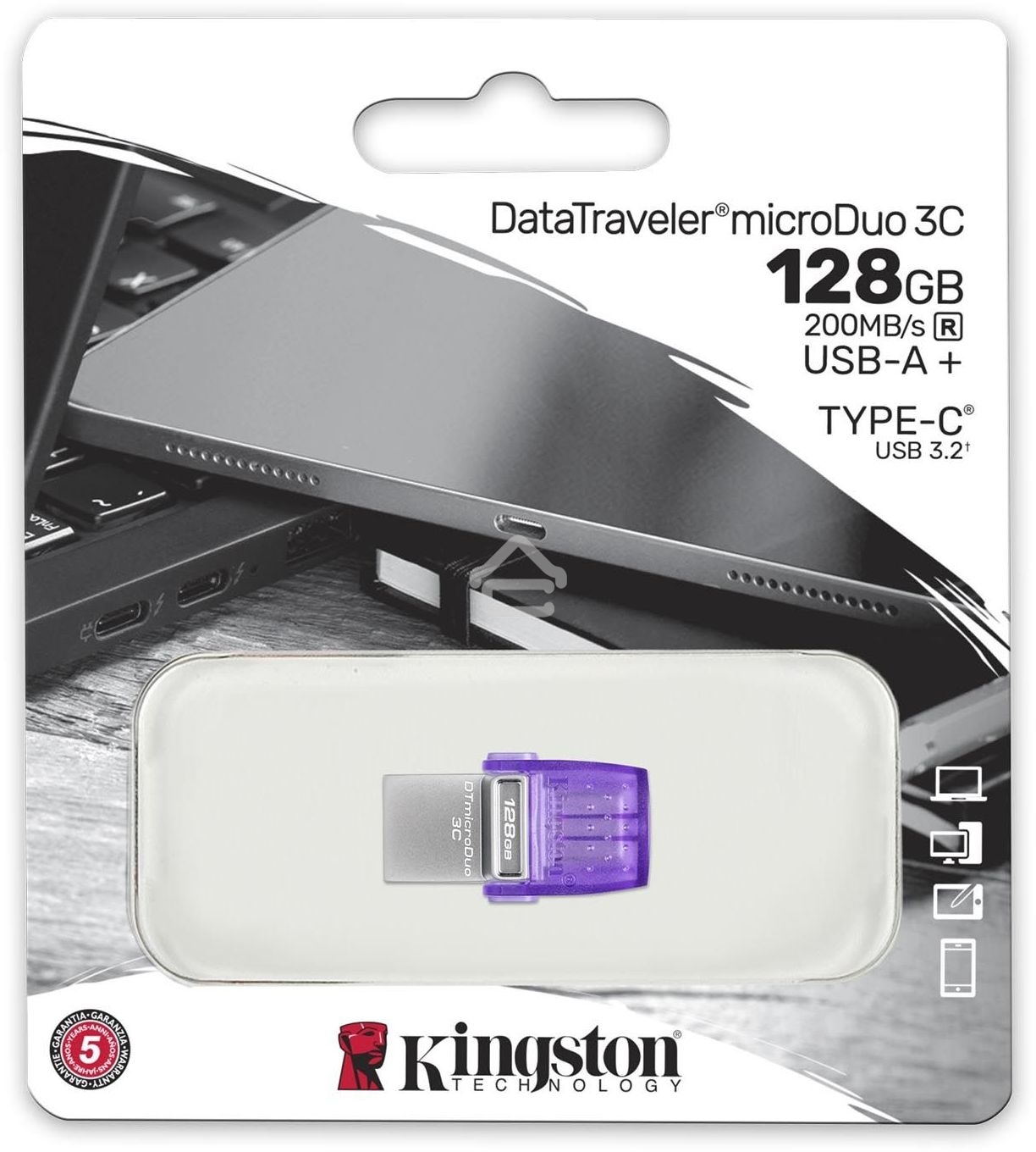 Флешка USB Kingston 128Gb DataTraveler microDuo 3C DTDUO3CG3/128Gb USB 3.0 фиолетовый