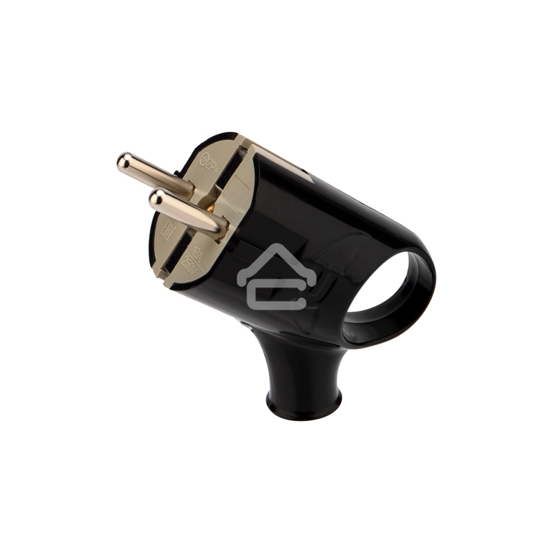 Вилка Евро Rexant угловая с з/к 16А с кольцом черная