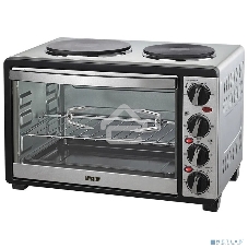 Мини-печь Mystery MOT-3330 (нержавеющая сталь, 1500 Вт, 2 конфорки, гриль, съемный вертел)