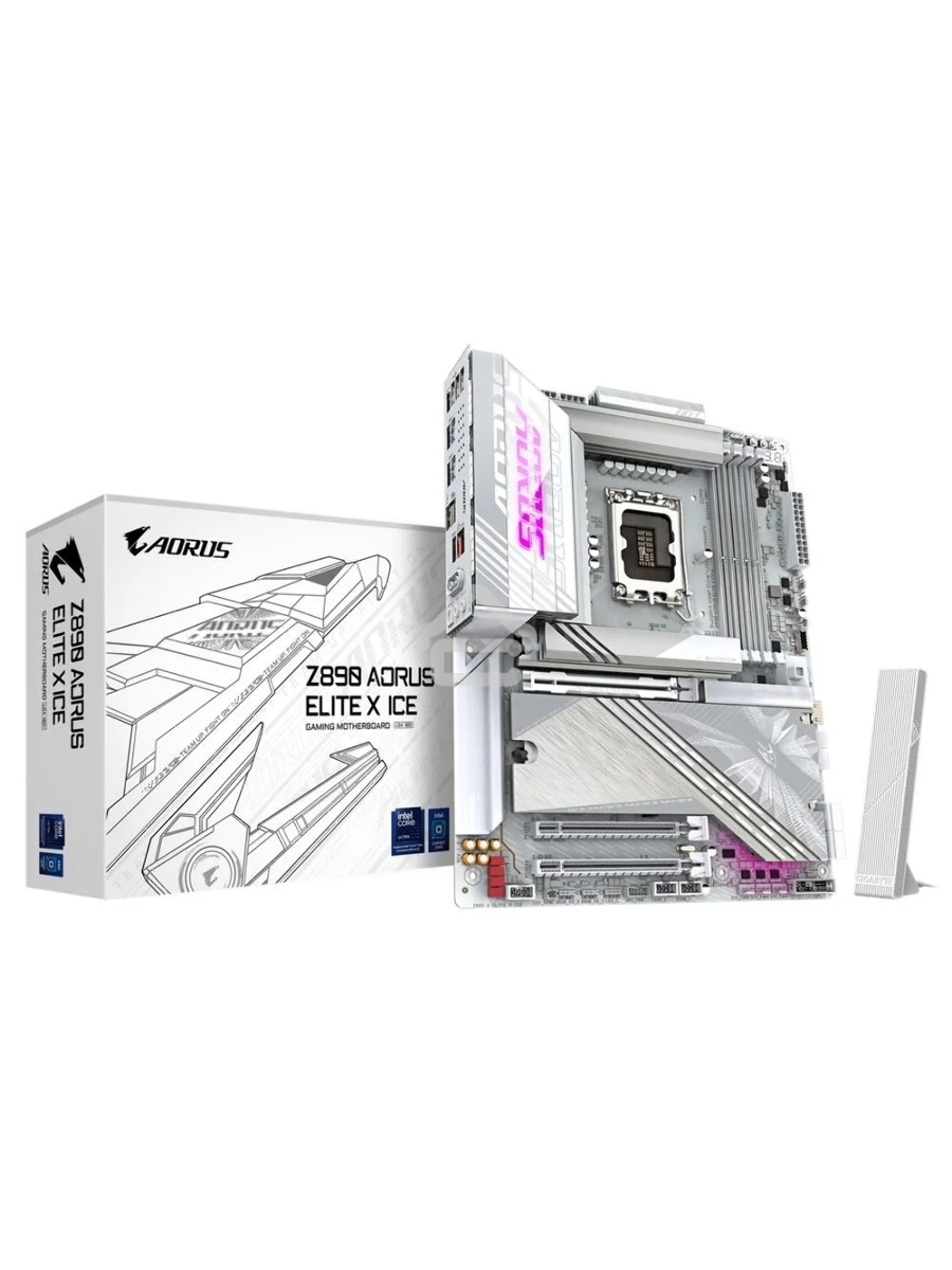 Материнская плата Gigabyte Z890 AORUS ELITE X ICE, LGA 1851, Intel Z890, 4xDDR5, 4xSATA, 5xM.2, 1xPCIe 5.0 x16, 1xPCIe 4.0 x4, 1xPCIe 4.0 x1, 1x 2.5Gb LAN, 4xUSB-A 3.2 Gen 1, 2xUSB-A 3.2 Gen 2, 4xUSB-A 2.0, 1xUSB-C (Thunderbolt 4), 2x3.5 мм, 7.1, ATX