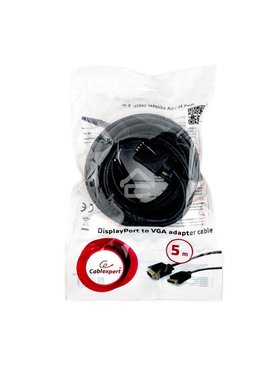 Кабель DisplayPort->VGA Cablexpert CCP-DPM-VGAM-5M, 5м, 20M/15M, черный, экран, пакет