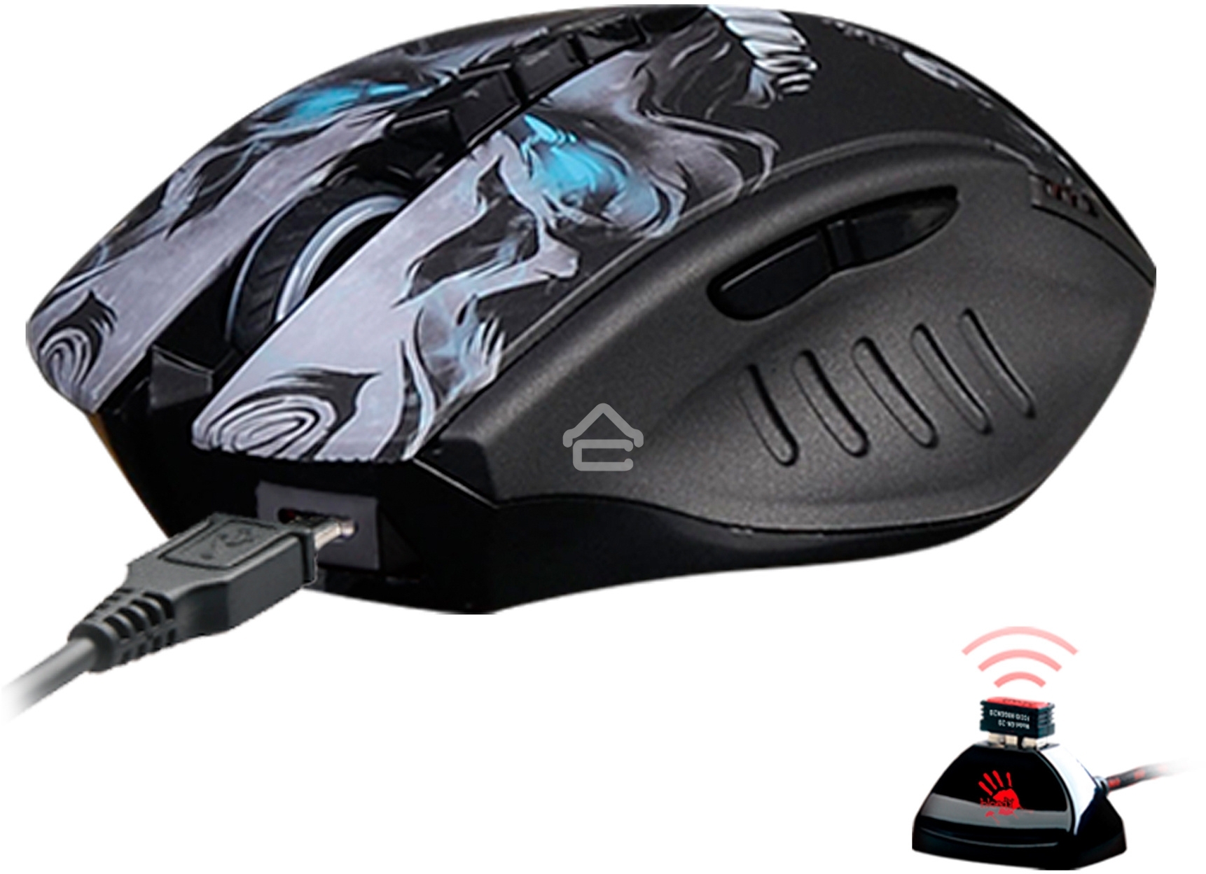 Мышь беспроводная A4Tech Bloody R80 Plus Skull черный, 5000 dpi, радиоканал, USB, кнопки - 8